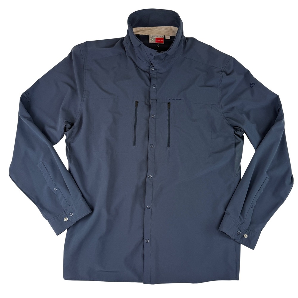 Craghoppers Hiking Shirt Mens XXL Blue Insect Shield Long Sleeve Zip Pocket